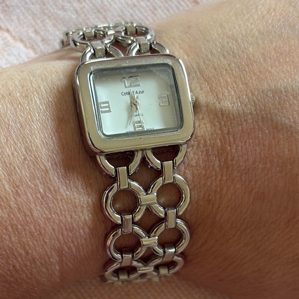 Silver Rectangular Face Chainlink Watch